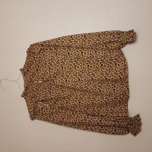 Rachel Parcell tan animal floral print ruffle blouse size small